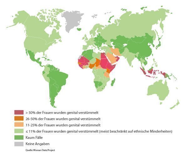Verbreitung der weiblichen Genitalverstümmelung weltweit